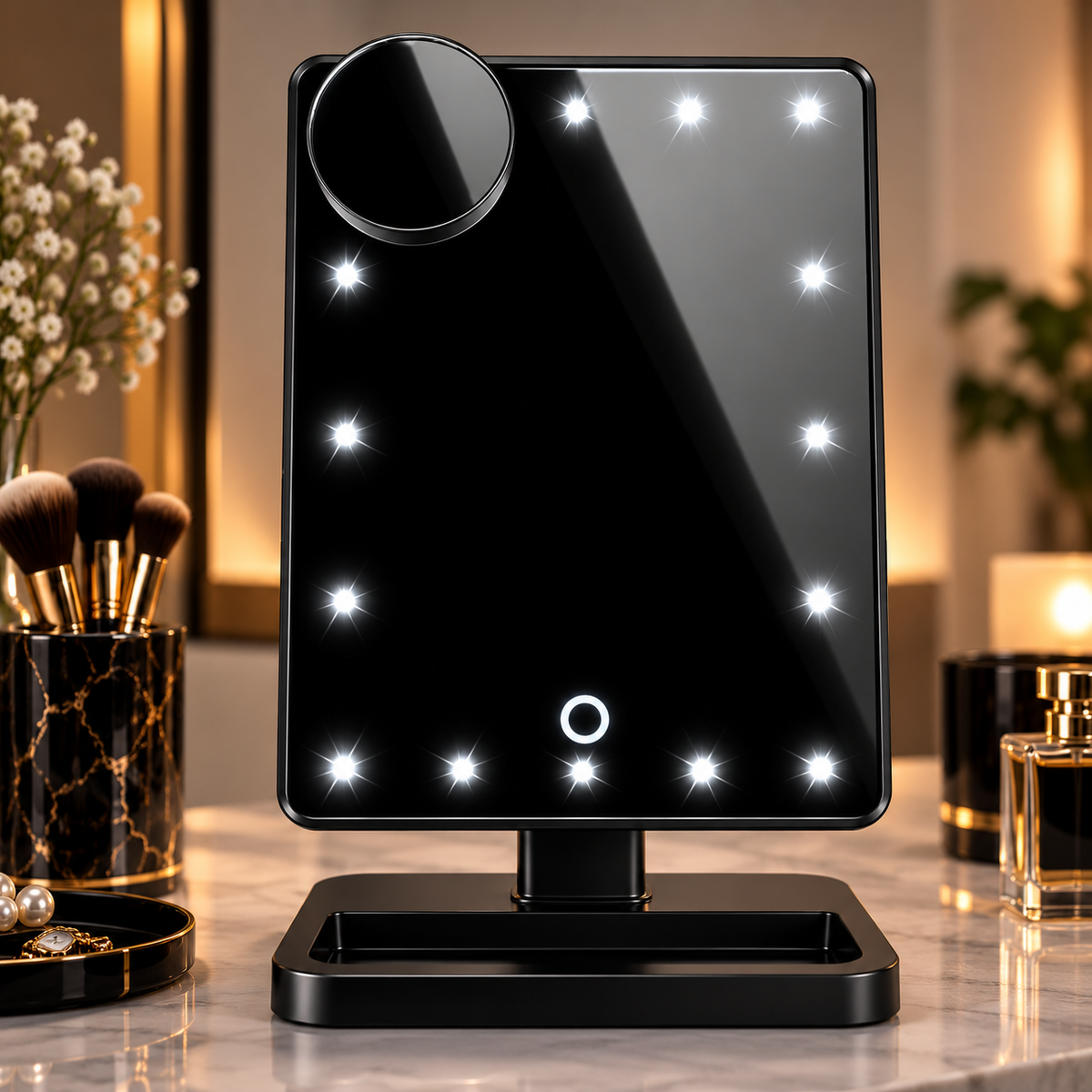 GlowMirror™ – LED Vanity Mirror with 10X Magnification & Bluetooth