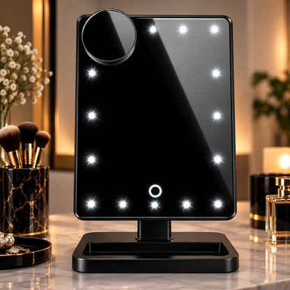 GlowMirror™ – LED Vanity Mirror with 10X Magnification & Bluetooth