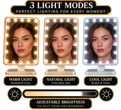 GlowMirror™ – LED Vanity Mirror with 10X Magnification & Bluetooth