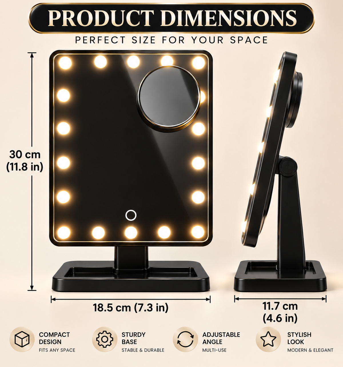 GlowMirror™ – LED Vanity Mirror with 10X Magnification & Bluetooth