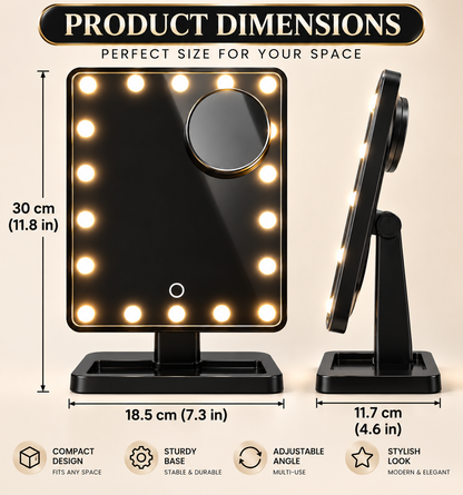 GlowMirror™ – LED Vanity Mirror with 10X Magnification & Bluetooth